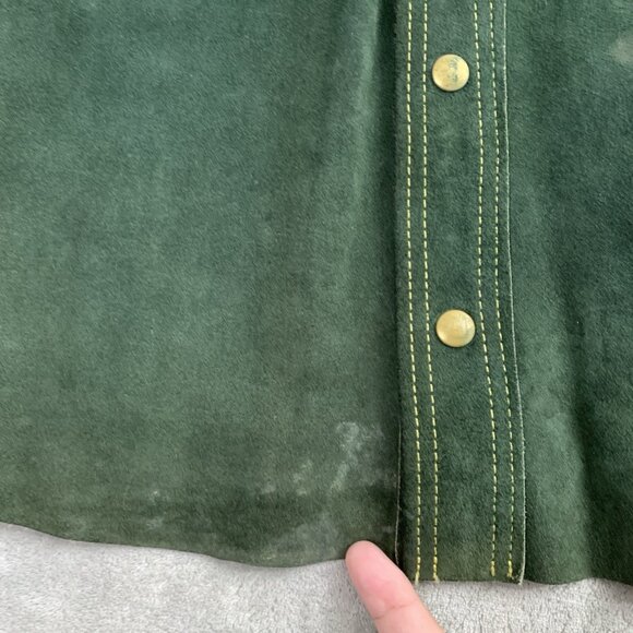 Vintage BUCKBOARD Jacket Mens 42 Green Yellow Stitching Button Snap Leather 70’s - Picture 2 of 16